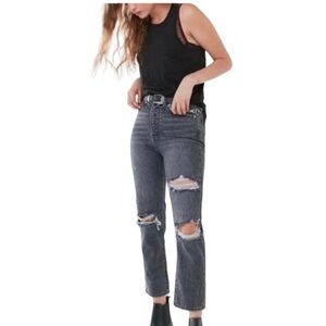 BDG Slim Straight Jeans Size 26 Button Fly Gray Charcoal Wash Distressed